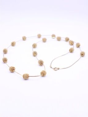 Vintage gold tone wire coil beaded necklace 29”